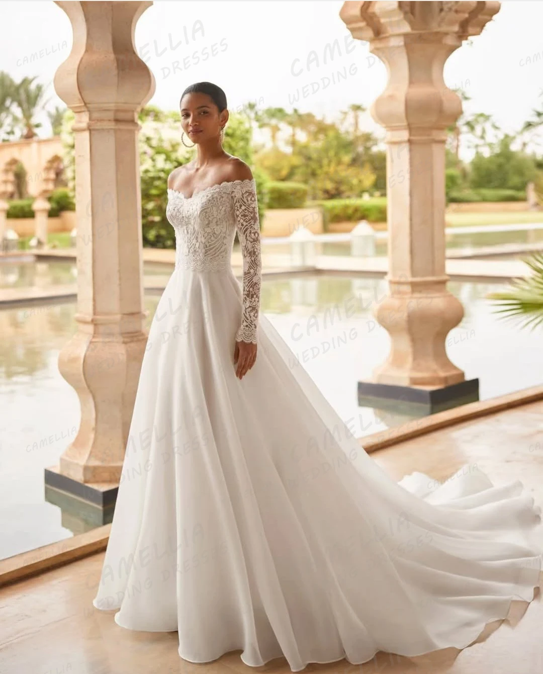 Classic Appliques Wedding Dresses A Line Women's Off Shoulder Sexy Bridal Gowns Long Sleeve Tulle Vestidos De Novia Customized