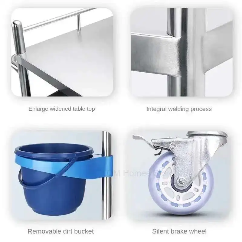 Thickened Stainless Steel Medical Beauty Trolley Rack Surgical Instrument Trolley Instrument Table Nurse Dressing Small Cart M