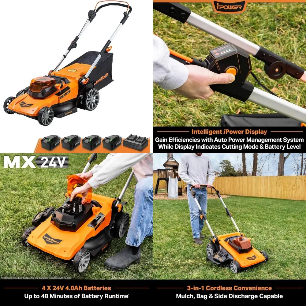 Mesin Pemotong Rumput Tanpa Kabel LawnMaster CLMF4821A 48V 21-Inci 3-in-1 dengan 4 Baterai 24V 4.0Ah untuk Hingga 1/2 Acre
