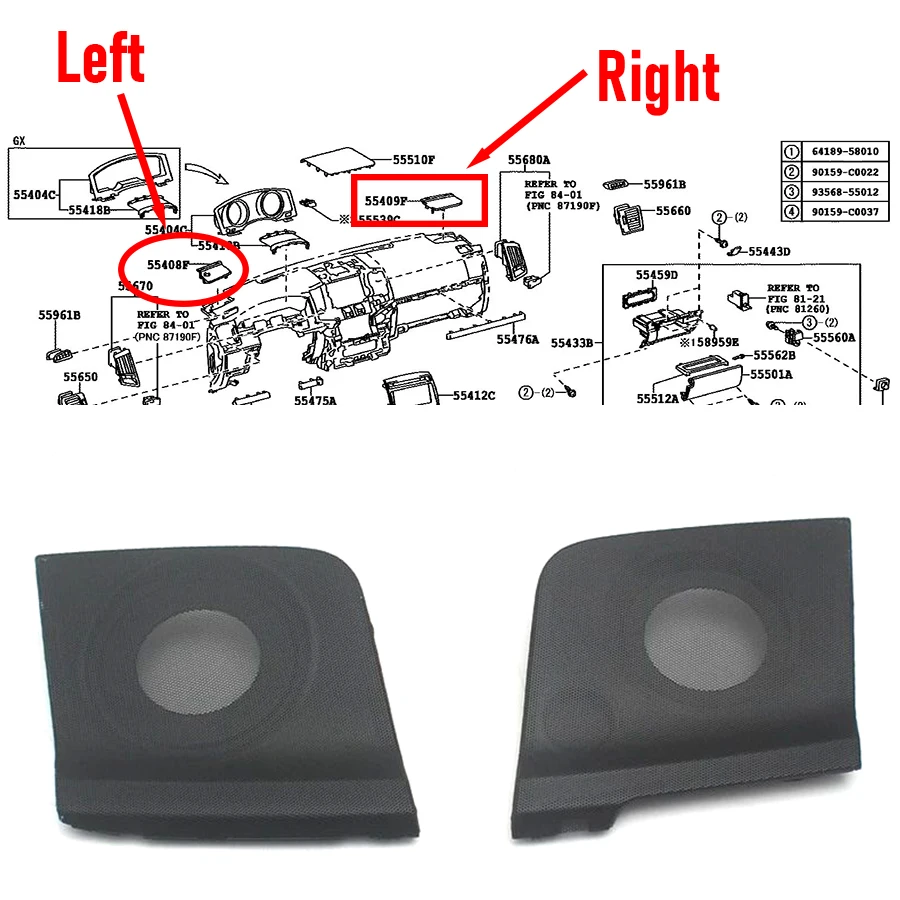 

1Pc Instrument Panel Side Speaker Cover Dashboard Horn Cover 55408-60110/55473-60060 For Toyota Land Cruiser LC200 2007-2021