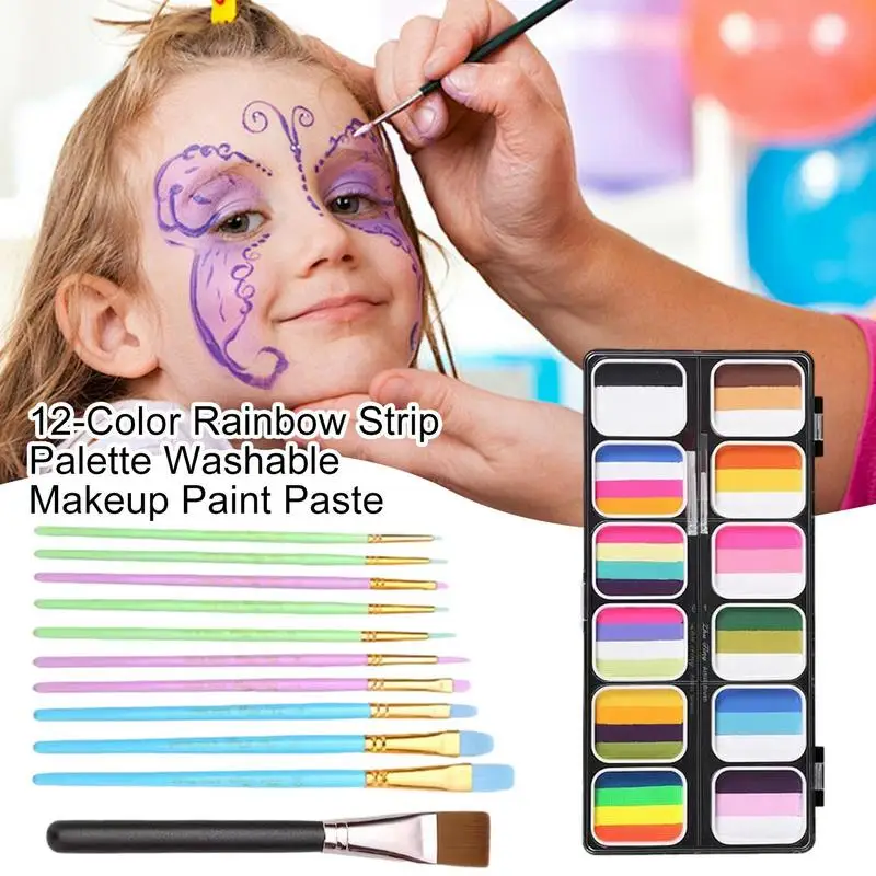 12 Farben Regenbogen Körperfarbe Kunst Kinder Make-up Malerei Pigment Kit helle Farbe Gesicht Körperfarbe Set für Jungen Mädchen Frauen