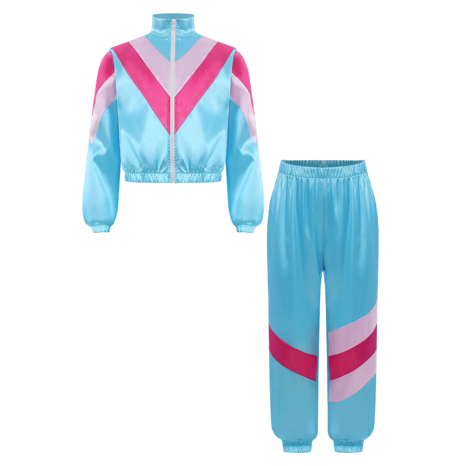 

Комплекты для джазовых танцев в стиле хип-хоп для мальчиков и девочек 70-х 80-х годов Спортивный спортивный костюм с воротником-стойкой и длинными рукавами Эластичные манжеты Верх и брюки с эластичным низом