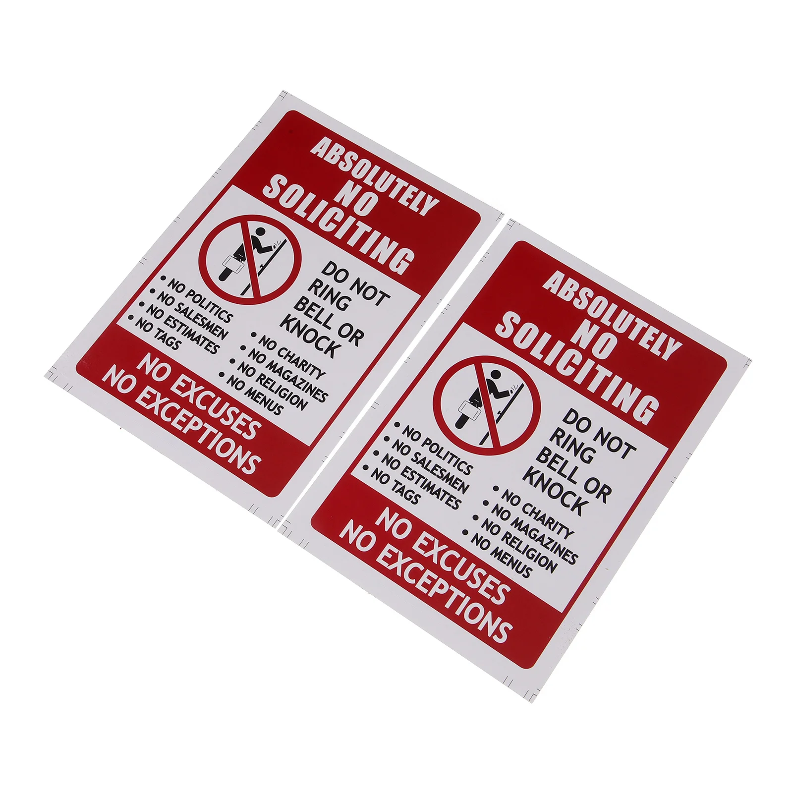 Pegatinas de puerta sin solicita, señales adhesivas de PVC duraderas para puerta delantera, aviso Visible, sin señales de solicitación para el hogar, 2 uds.