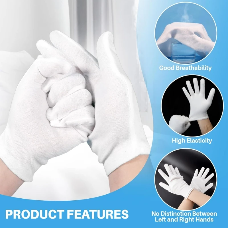 24/12PCS White Cotton Gloves for Dry Hands Sleeping Overnight Gloves Soft Moisturizing Work Gloves for Wome Eczema Silver Coin