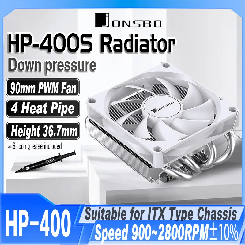 Jonsbo HP-400S 4 Heat Pipe CPU Cooler Down Pressure Radiator 90mm 4Pin PWM Temperature Control Fan for The ITX PC Case