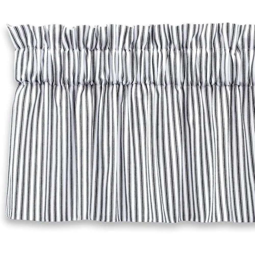 

Black and White Ticking Stripe Valance Curtain Woven Cotton Lined (72 W x 17 L)