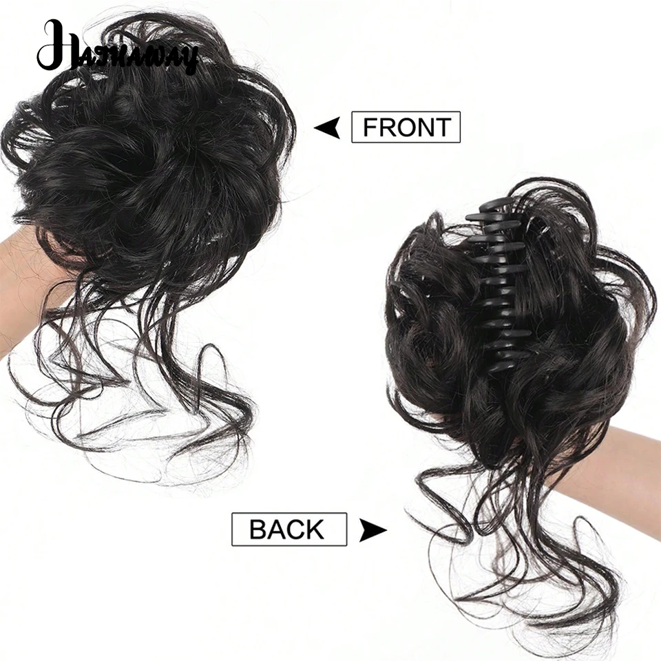 Synthetic Wavy Hair Bun Messy Curly Chignon Hair Clip in Hair Extension Scrunchy False Hair Pieces For Women Hairpins Black Brow