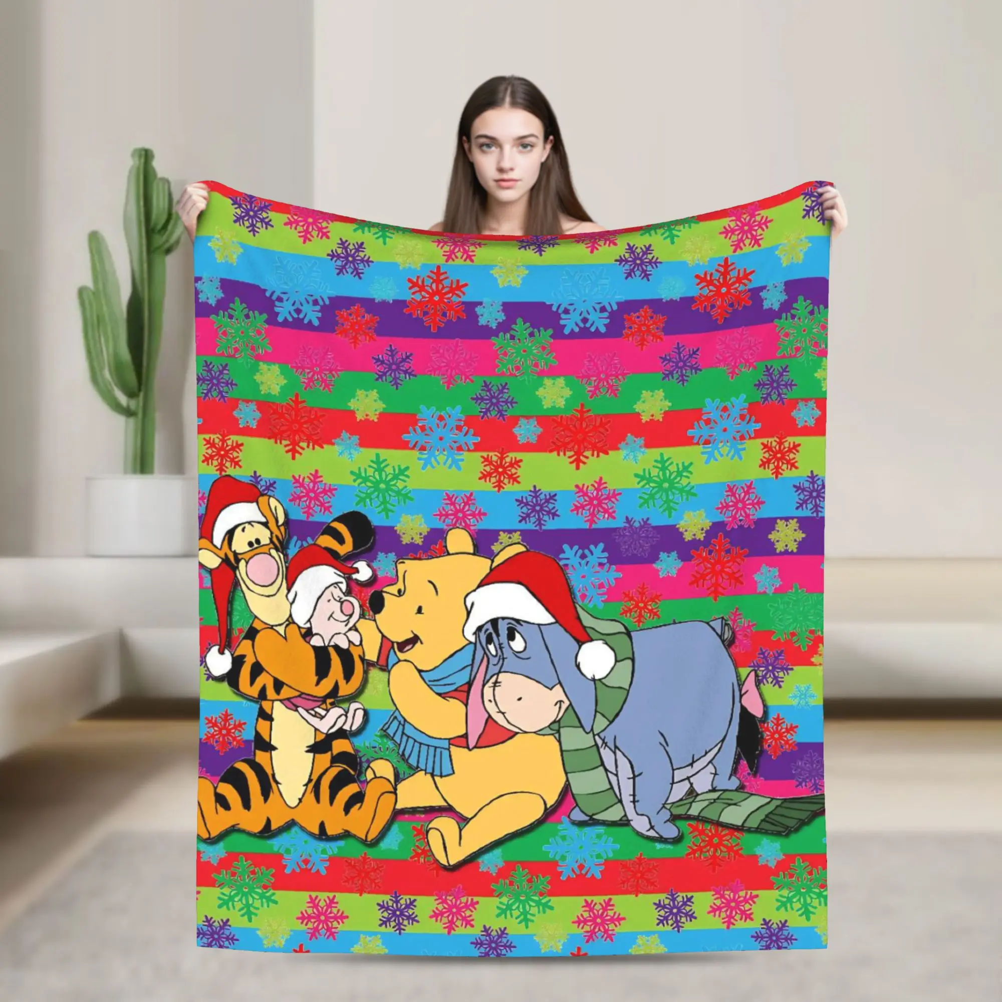 

Winnie the pooh christmas Flannel Blanket Soft Bedding Throws for Couch Chair Decorative Comfortable Bedspread Sofa Bed Cover