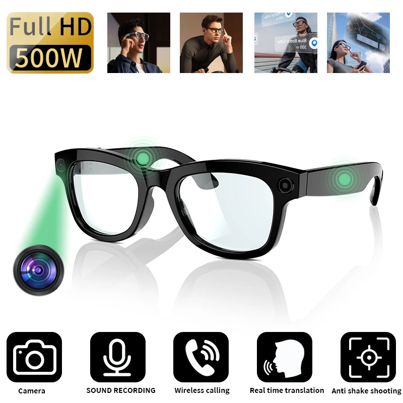

New Smart Glasses AI Translator Bluetooth Call 1080P HD Camera Music Headphones Outdoor Sports Smart Sunglasses For Android iOS