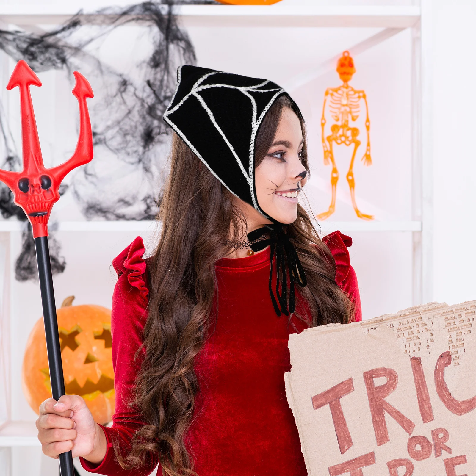 

Spider Web Triangle Scarf Tie Bandana Headband Adjustable Halloween Headwear Women Hair Scarf Decorative Bandana Headcover