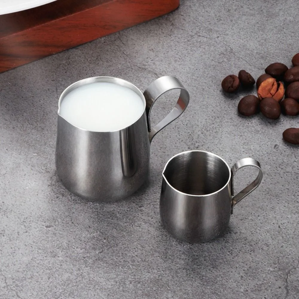2 Piece 304 Stainless Steel Mini Milk Jug 12/30 ML Pointed Mouth Small Milk Pitcher Quantitative Small Capacity Latte Milk Cup
