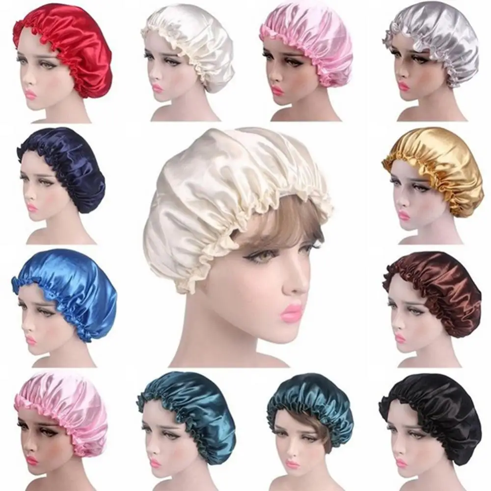 Solid Color Cap Women Hat Elastic Satin Lace Night Sleep Chemotherapy Hair Care for Barber Accessories