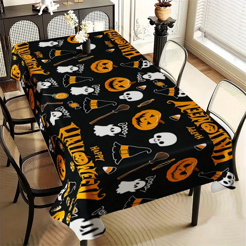 1pc Halloween Hexagonal Tablecloth, Halloween Tablecloth Rectangular Pumpkin Castle Ghost Tablecloth Suitable for Home Kitchen D