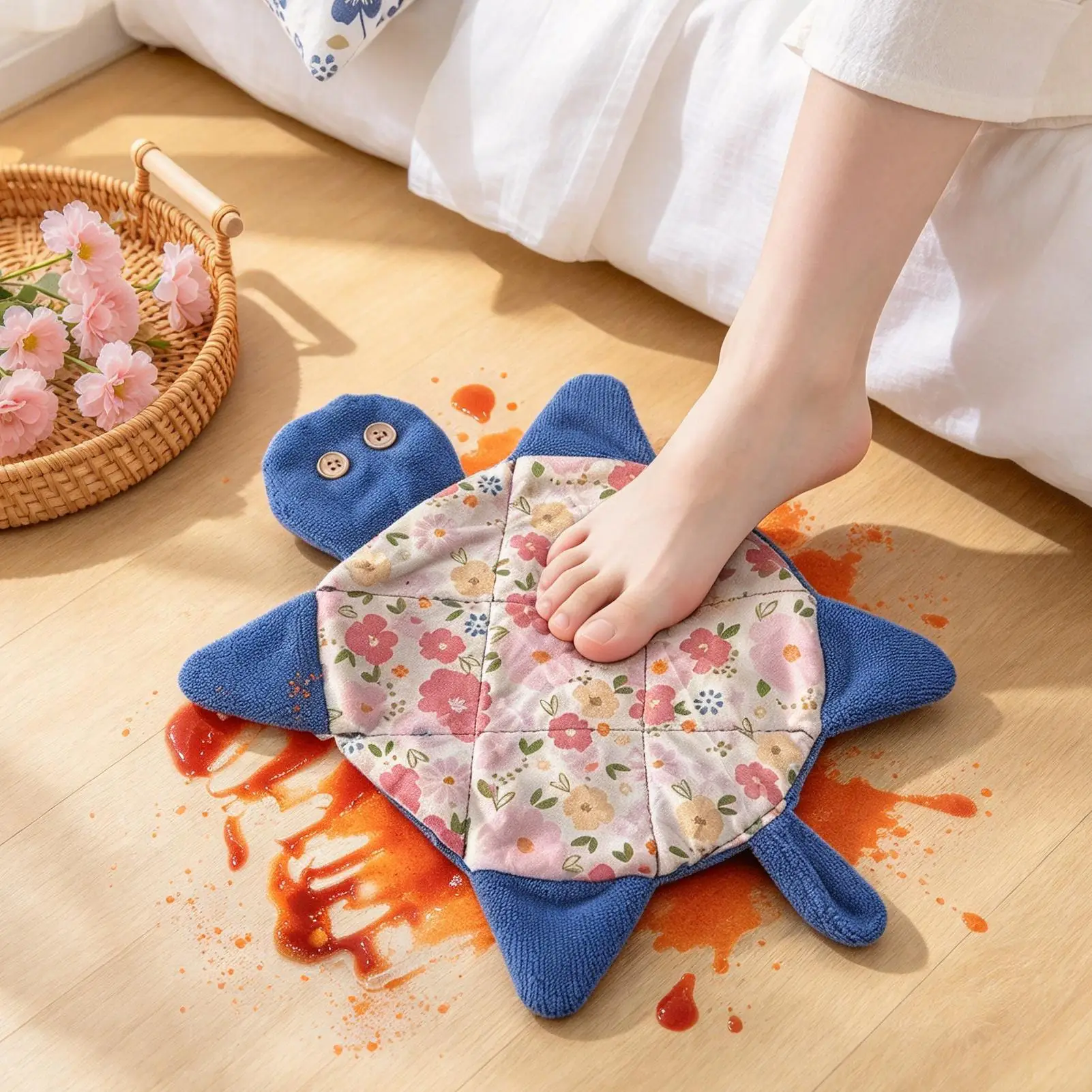 Washable Reusable Hands-Free Turtle Floor Mop Household Scrubber Cleaning Cloth for Bathroom Kitchen Living Room Laundry