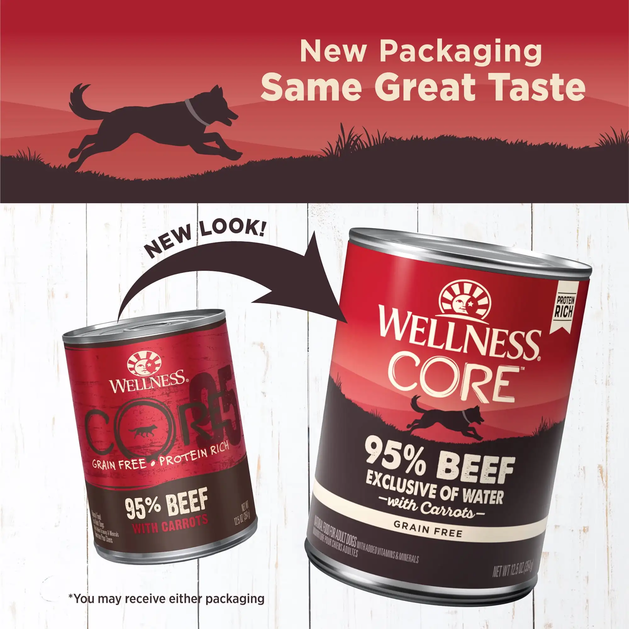 Wellness CORE Cibo per cani in scatola naturale al 95% senza cereali bagnati, manzo e carote, lattina da 12,5 once (confezione da 12)