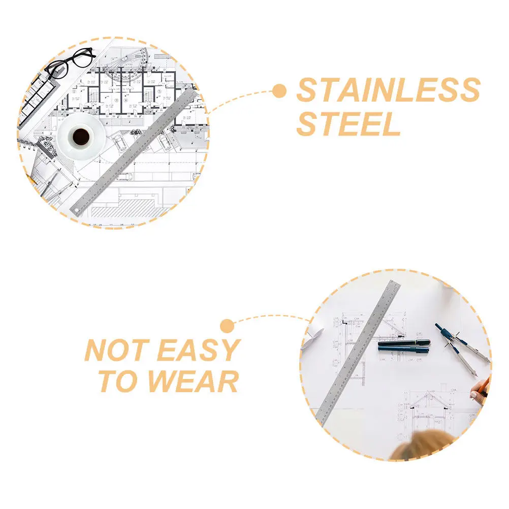 3Pcs Smooth Stainless Steel Ruler with Cork Backing Dual Scale Inches and Centimeters for Students Drawing Office Home Measuring
