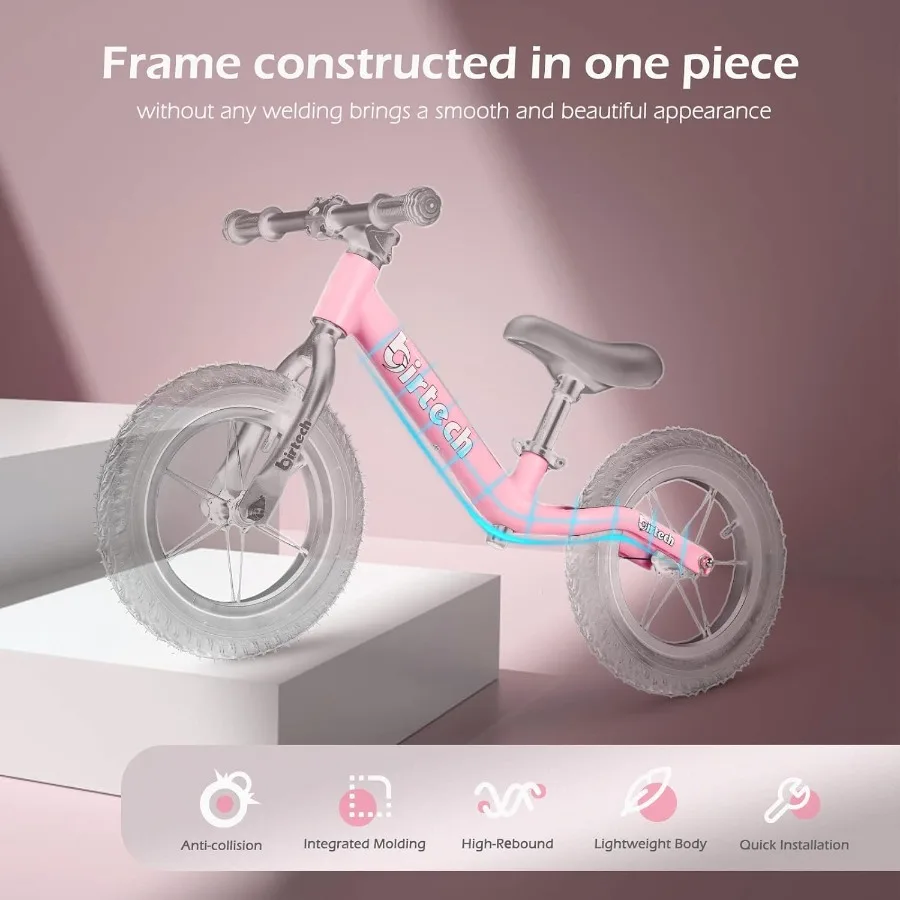 12インチバランスバイク、2歳、3歳、4歳、5歳の男の子と女の子向け、軽量ナイロンフレーム、幼児用トレーニングバイク、ペダルなし、調整可能