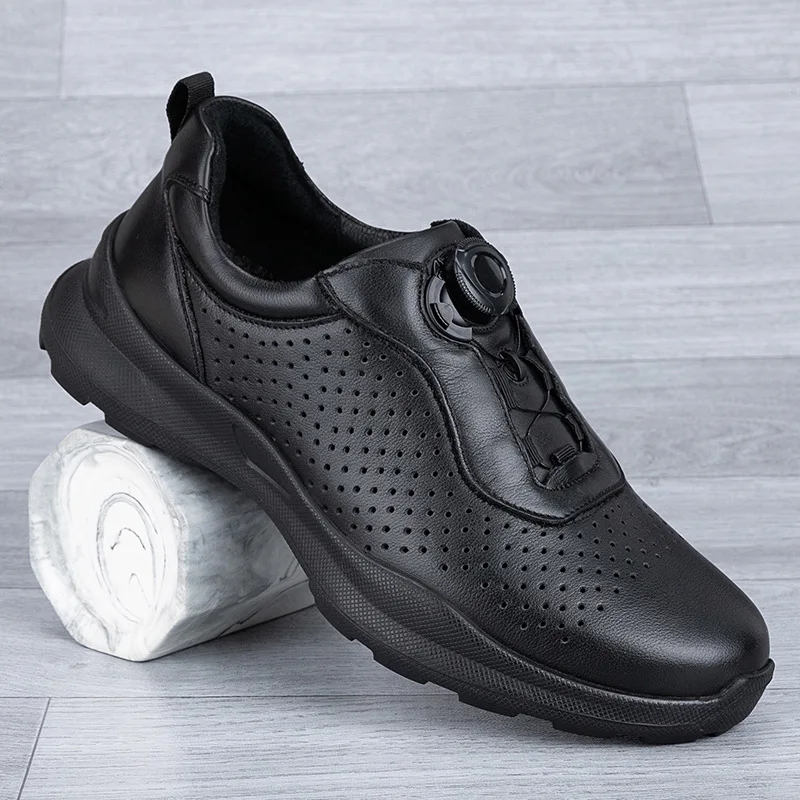 Men's Casual Shoes Fashion Rotating Buckle Design Black Comfortable Breathable Non Slip Sweat Running Absorbing Exercise Shoes