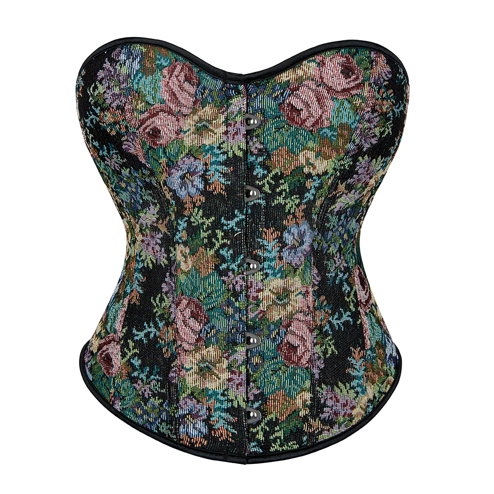 Floral Printed Steampunk Overbust Corset Vintage Medieval Bodice Gothic Bustier Top