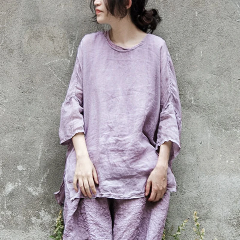 

Women Casual Linen T-shirts New Arrival 2025 Summer Vintage Style O-neck Solid Color Loose Comfortable Female Tops Tees M1493