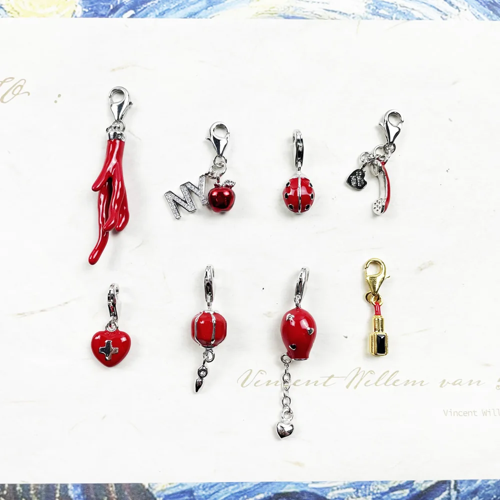 Red Charms Pendant Coral Lanter Fashion 925 Sterling Silver Fine Woman Jewelry Accessories Trendy Gift Fit Bracelet Necklace Bag