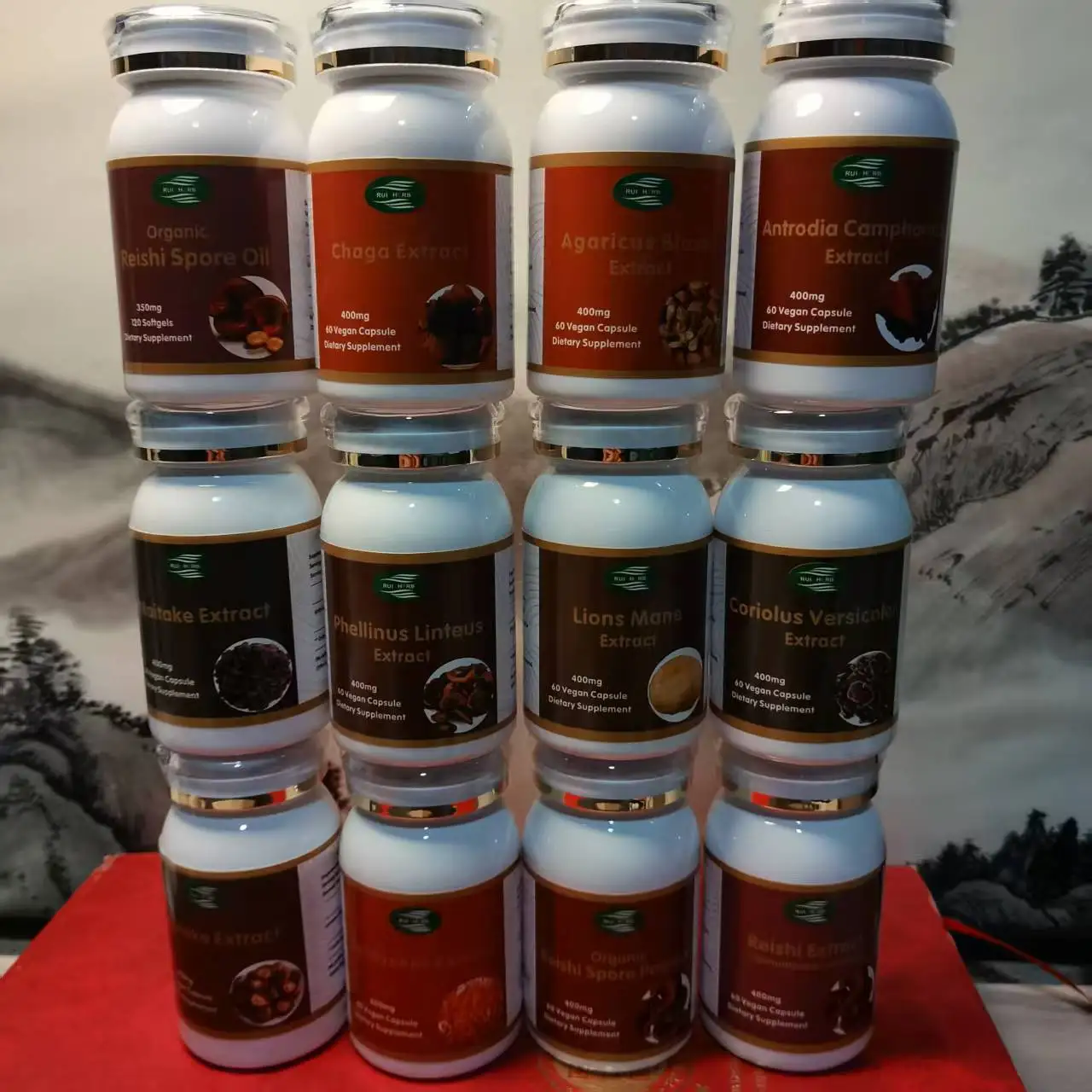 

12Bottles, 12kinds of Mushroom Capsule Reishi Maitake Shiitake Cordyceps Agaricus Lion's Mane Chaga Coriolus Versicolor ***