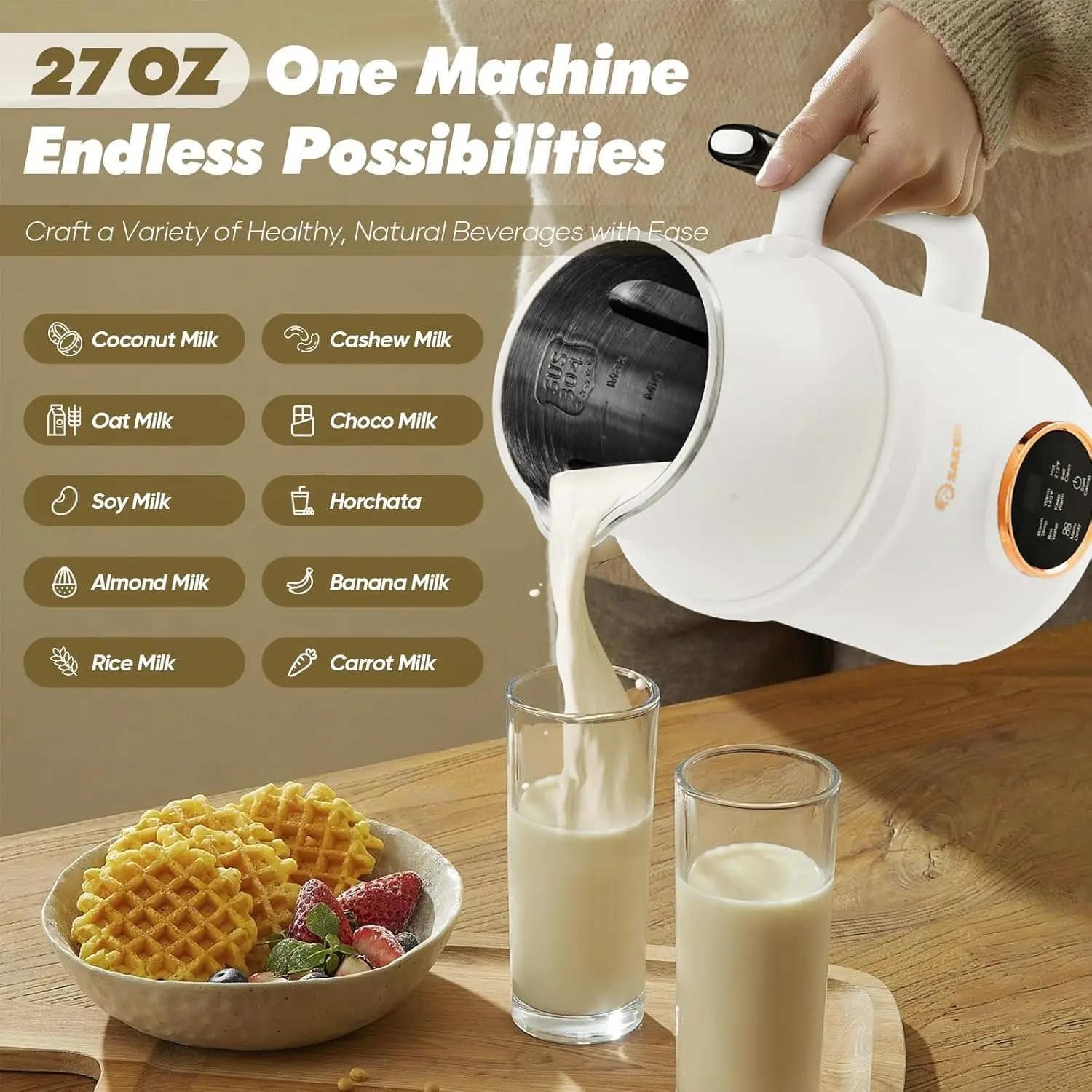 Nut Milk Maker, Automatic Almond Cow Milk Machine Maker for Soy, Oat, Coconut, Plant Based Milks Homemade