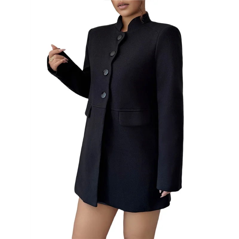 

ABKP-Female Winter Overcoat Mid-Long Stand Collar Single Breasted Coat Outerwear
