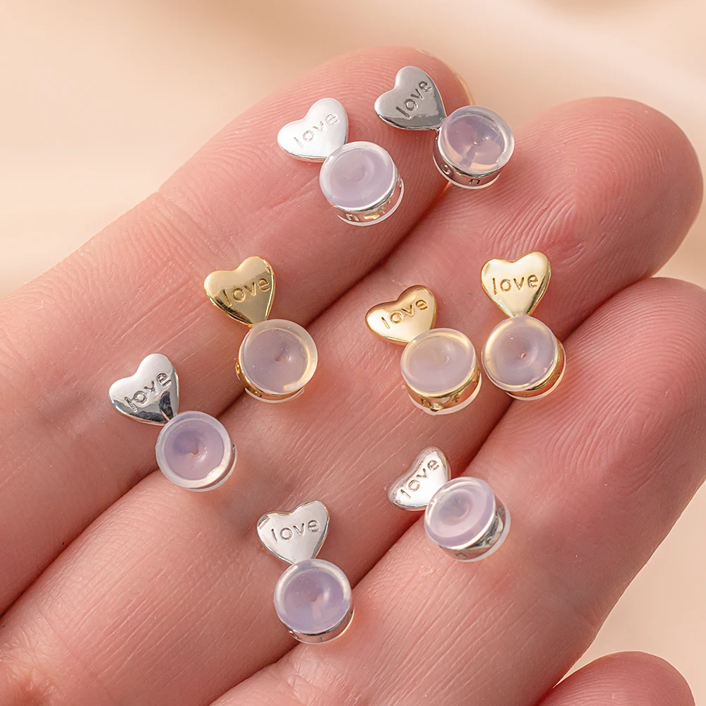 Picture 4: 10/20pcs Silvery Golden Butterfly Heart Silicone Earring Backs Locking Earring Backs for Studs Secure Earring Backs for Studs