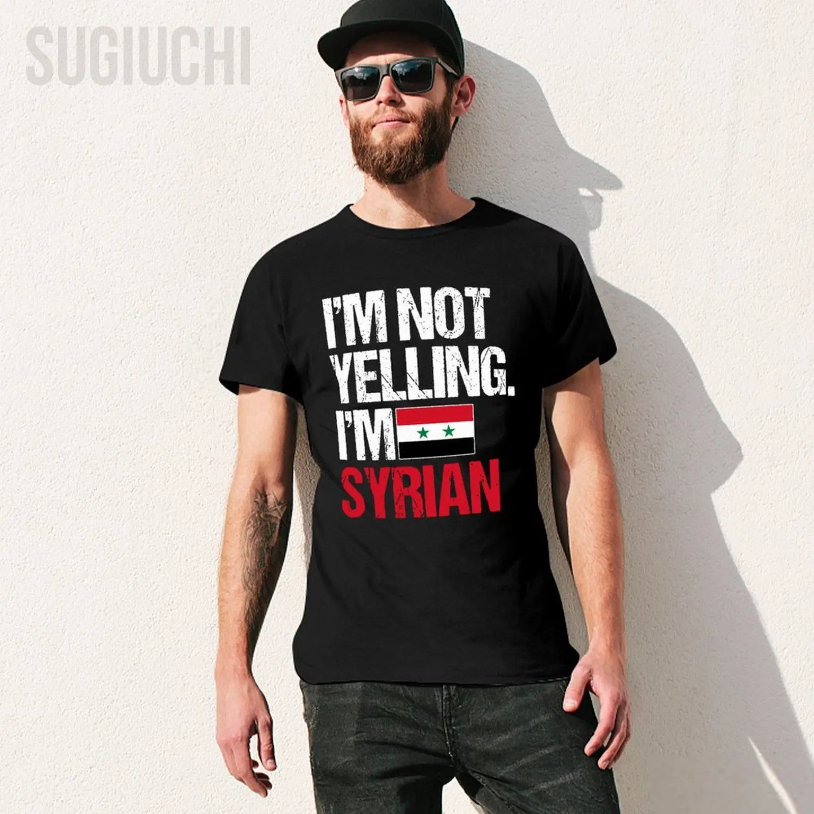 Men I'm Not Yelling I'm Syrian Vintage Tshirt Tees O-neck T Shirts Women Boys 100% Cotton Short T-Shirt All Seasons