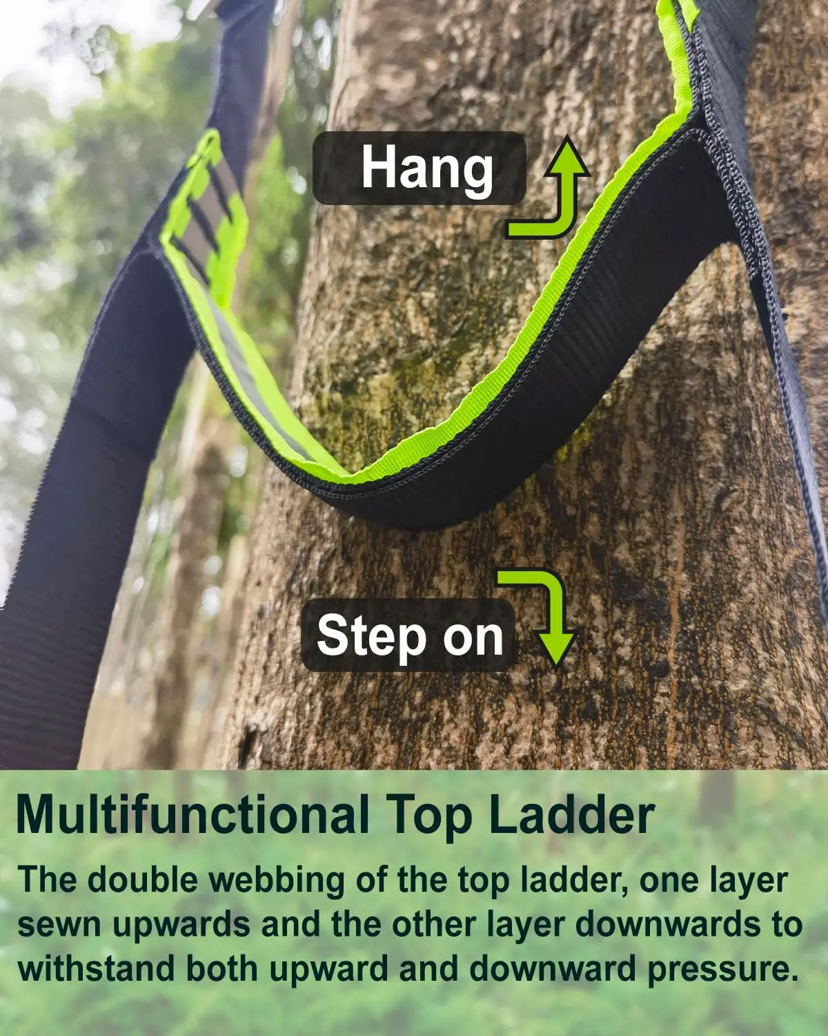 Double-Thickened and Widened 3-Step Climbing Aider ,Fall-preventing Adjustable Hook and Loop Design , Lightweight Rope Aid