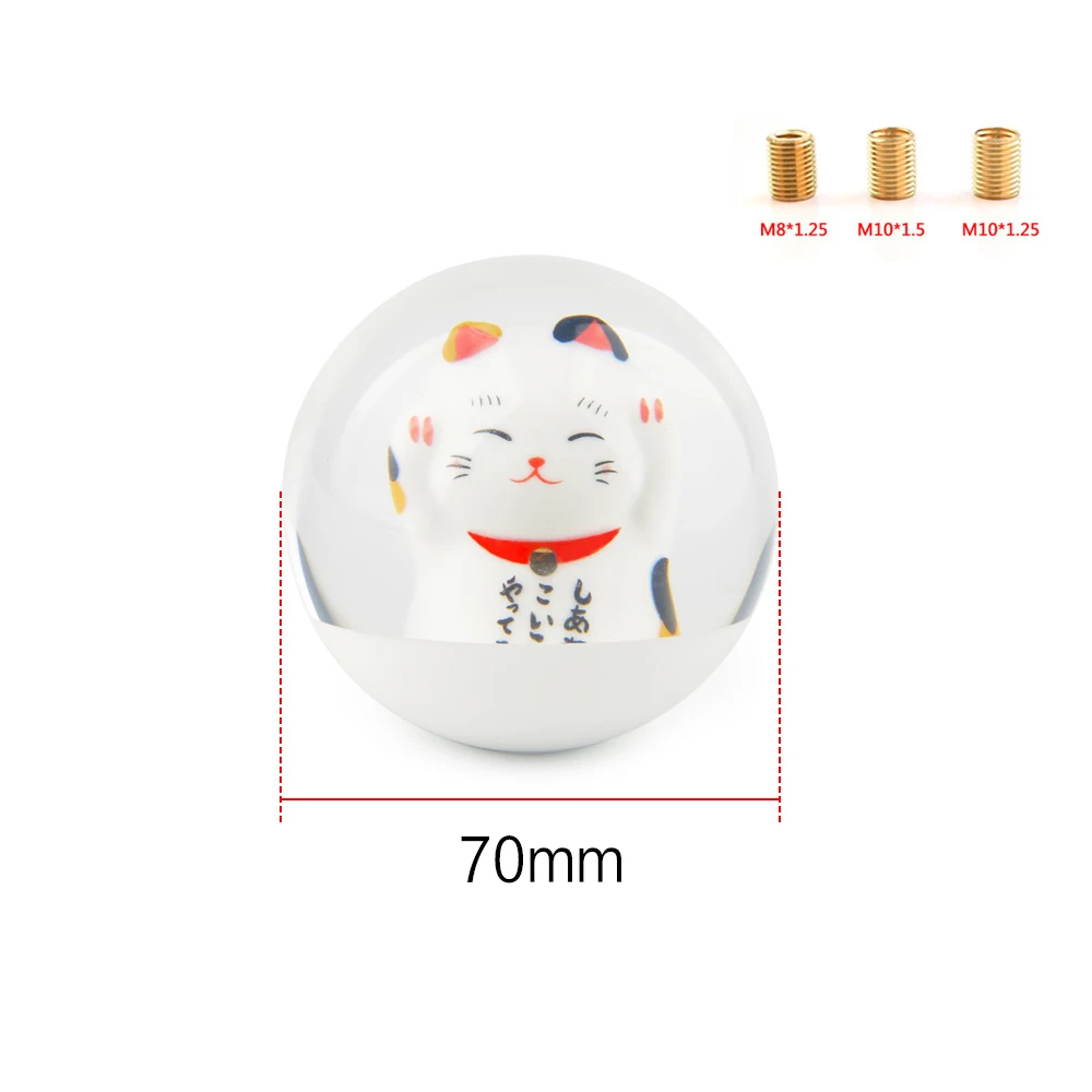 Acrylic Universal 65MM JDM Lucky Cat Shift Knob Transparent Round Shifter With Adapters Gear Shift knob Cover