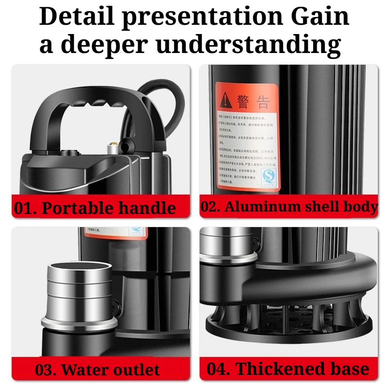 Sewage Pump - 220V Alloy Cutting Fecal Slurry Suction and Discharge Pump - Small Household Submersible Pump - Large Capacity