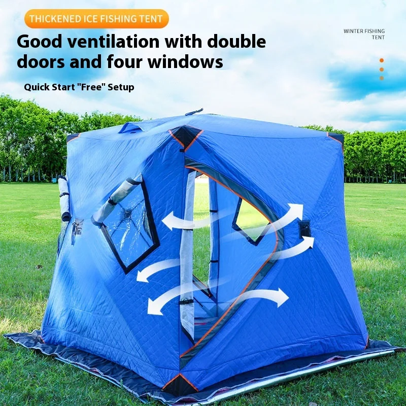 Large Insulated Portable Ice Fishing Tent Winter Outdoor Waterproof Warm One Bedroom Quick Assembly Pop Shelter Oxford
