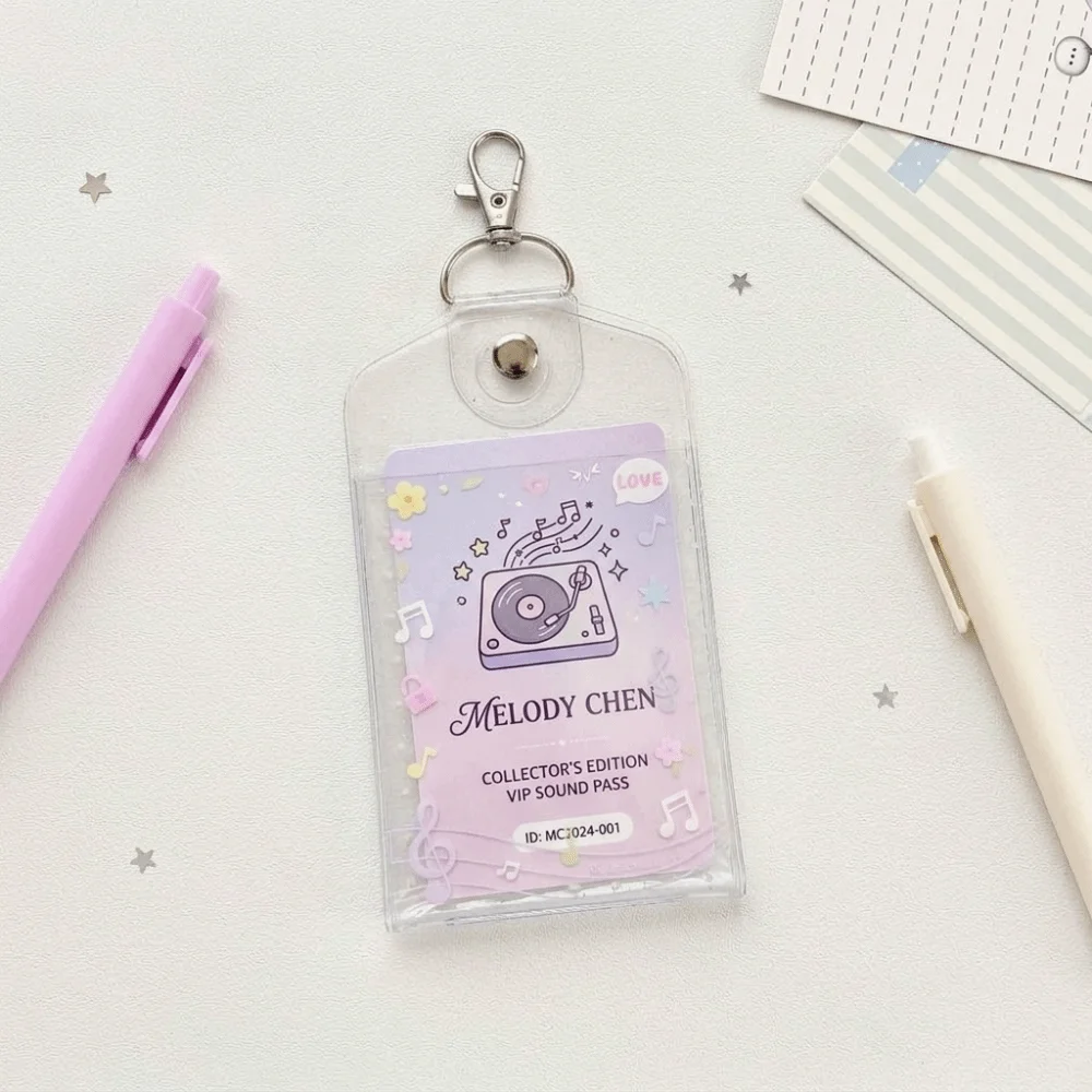 Cute PVC Kpop Card Holder Clear 3 Inch Album Binder with Keychain Photocard Sleeve