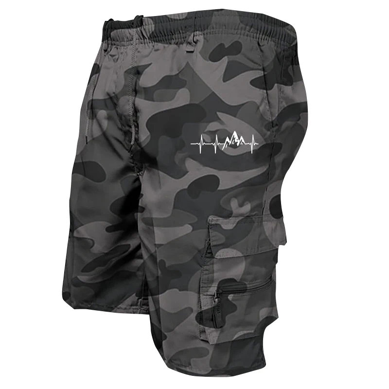 

Мужские рабочие брюки с эластичным поясом, однотонным камуфляжным принтом и множеством карманов, украшенных шнурками.