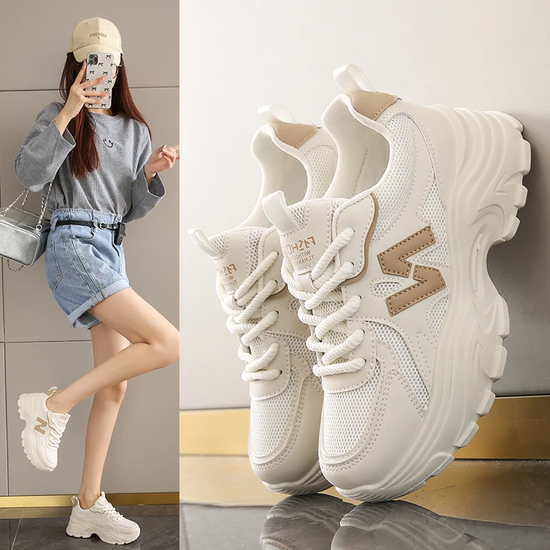 

2026 Spring New Fashion Versatile Thick Soles Platform Breathable Casual Sports Shoes for Women (Father Shoes)