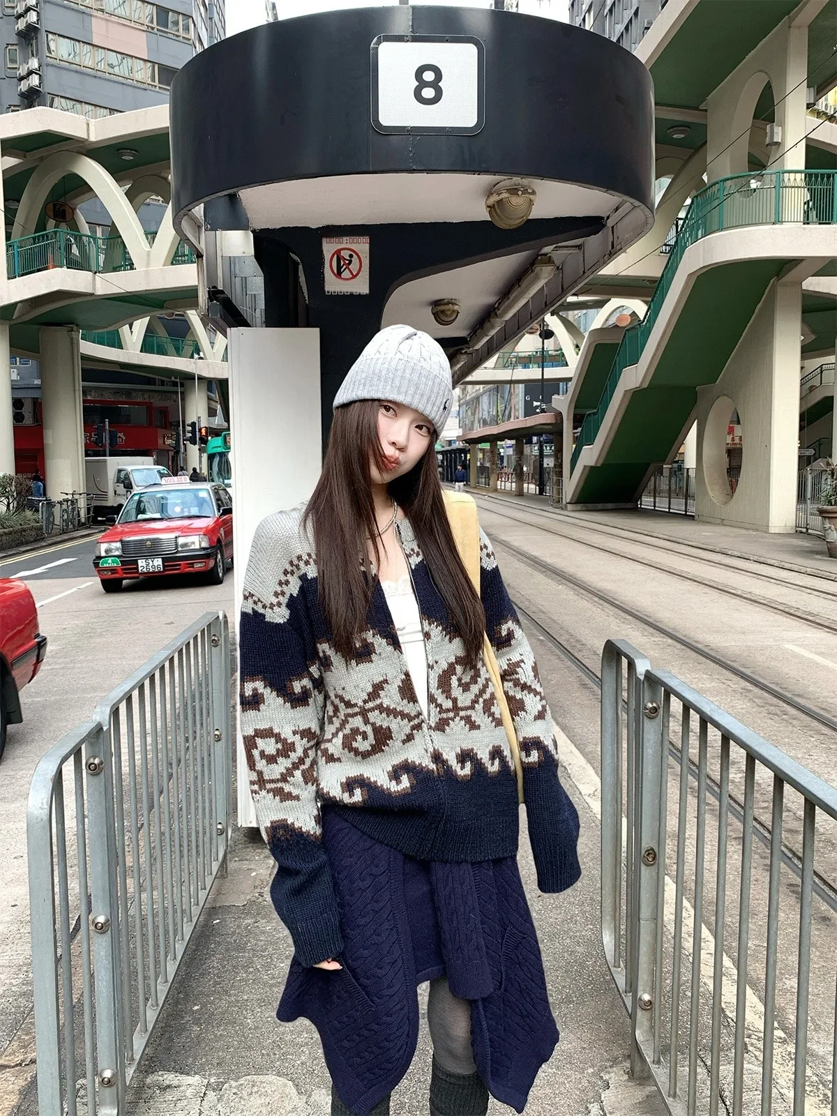 

Lav Island Early Spring Heavyweight Fair Isle Knit Sweater Coat Lazy Vintage Winter Top Women's Loose Fit Long Sve Ca...
