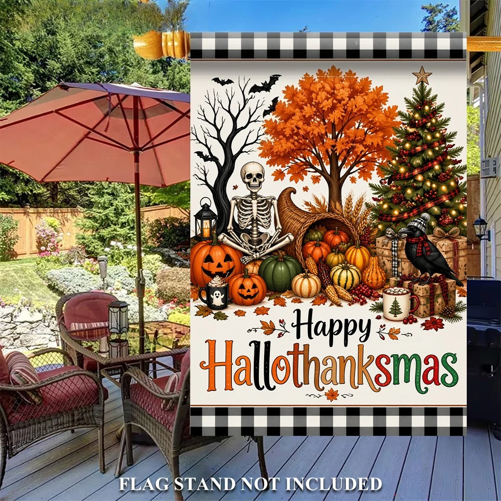 2D Flachdruck Gartenflagge, Thanksgiving Halloween Weihnachten Flachs-Gartenflagge, Feiertags-Hofbanner, Herbstdekoration, Gartenflagge – Detail 3