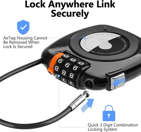 AirTag Holder with Combination Lock Holder Case, GPS Tracker Luggage Lock for Travel Essentials, Suitcase, Backpack,