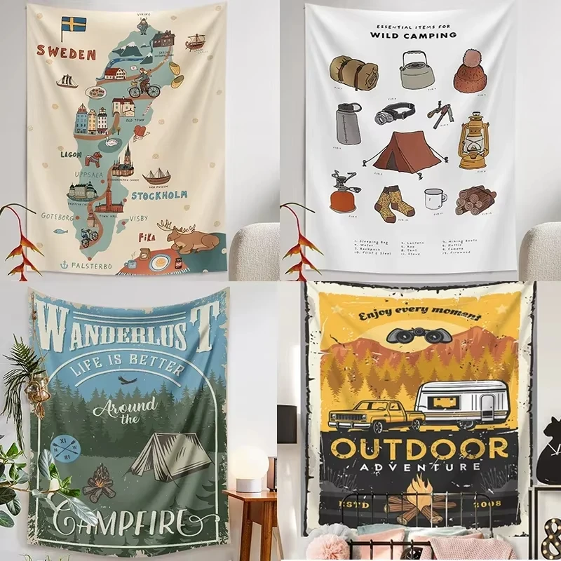 VIKAMA Teenagers Outdoor Tapestry Camping Signs Tapestry Vintage Party Living Room Room Decoration