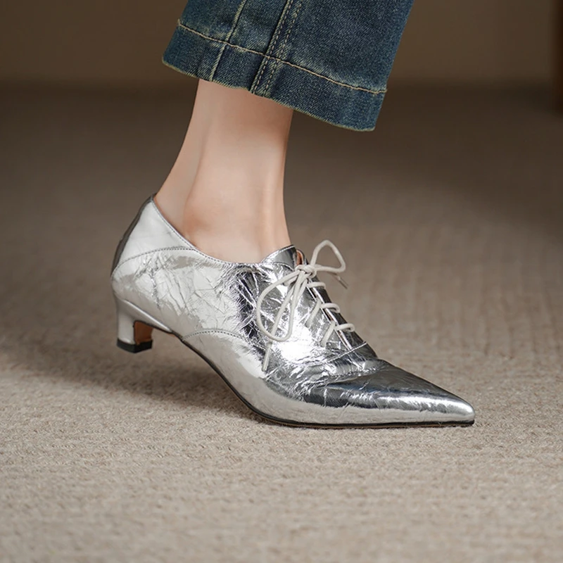 NEUE Frühling/Herbst Damen Pumps aus Spaltleder, spitze High Heels, schlichte schwarze Schnürschuhe, handgefertigt.