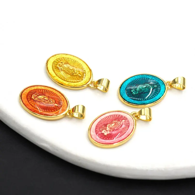 

5Pcs Oval Our Lady Of Guadalupe Charms Copper Gold Color Approx 13.2x25mm Jewelry Special Gift For Women