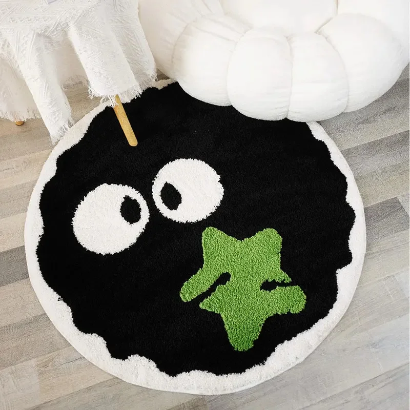 Cute Cartoon Small Black Charcoals Ball Tufted Rugs Carpet Living Room Bedroom Floor Mat Non-slip Round Chair Mat Home Decor