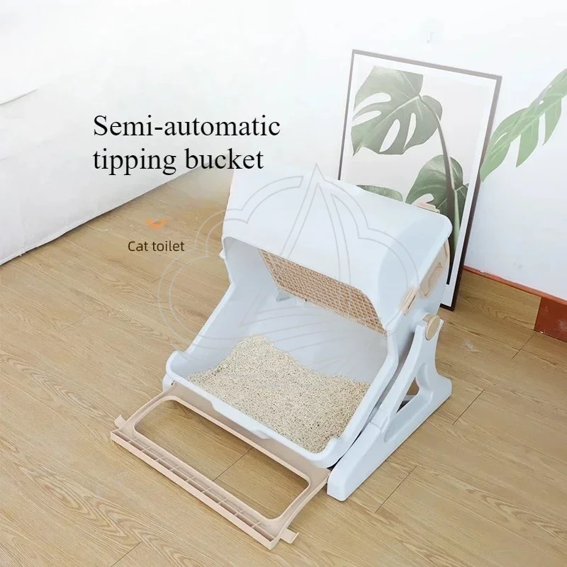 Extra Large Semi-Automatic Cat Litter Box Semi-Enclosed Eco-Friendly Indoor Cat Toilet Pet Potty Tray for Comfort And Convenienc