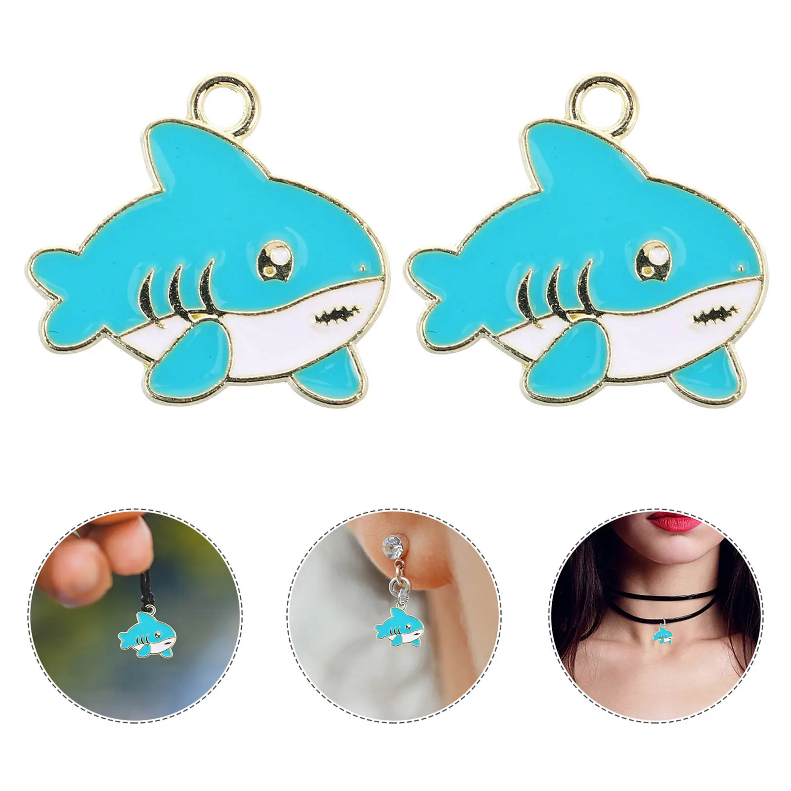30Pcs Shark Enamel Alloy Pendants Ocean Animal Charms Jewelry Making Supplies Bracelets Necklace Keychain DIY Marine Accessories