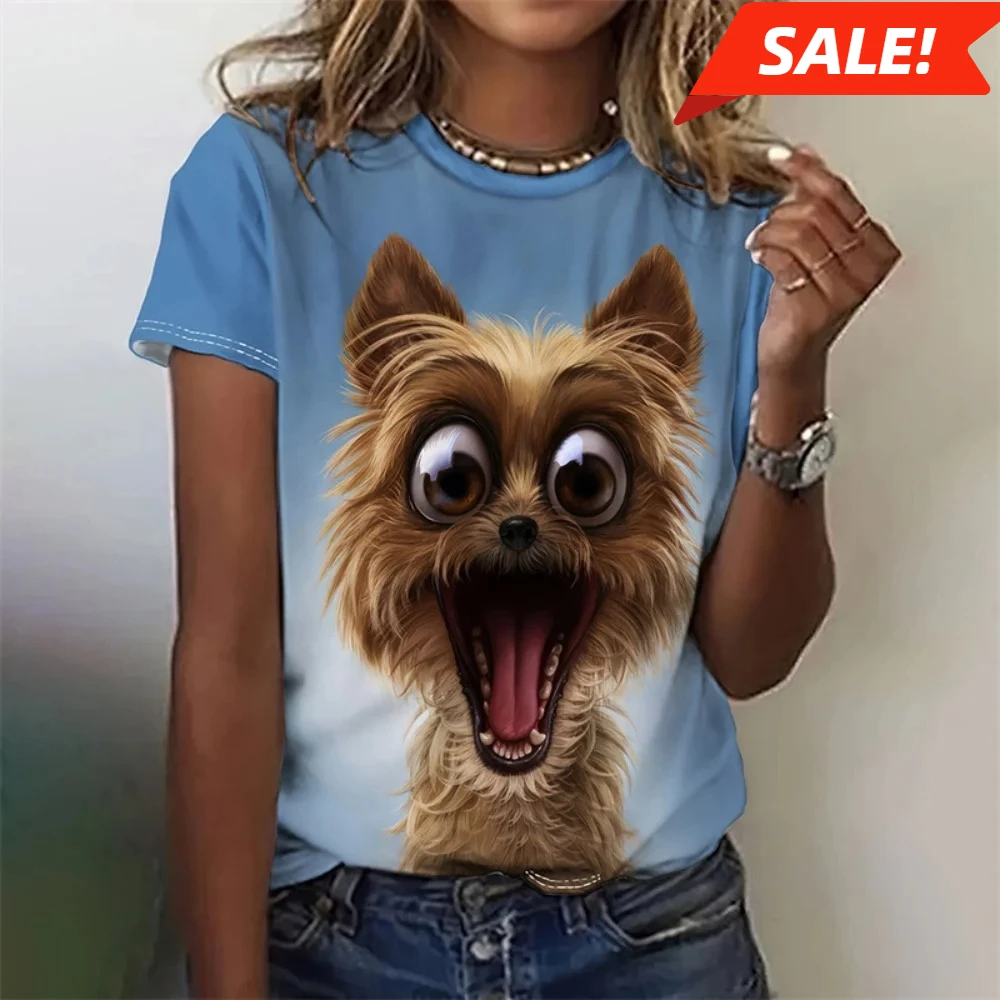 

Новая женская футболка с забавным 3D принтом Kawaii Cat Dog Animal Graphic Tees Летние повседневные топы с круглым вырезом Свободные футболки с короткими рукавами