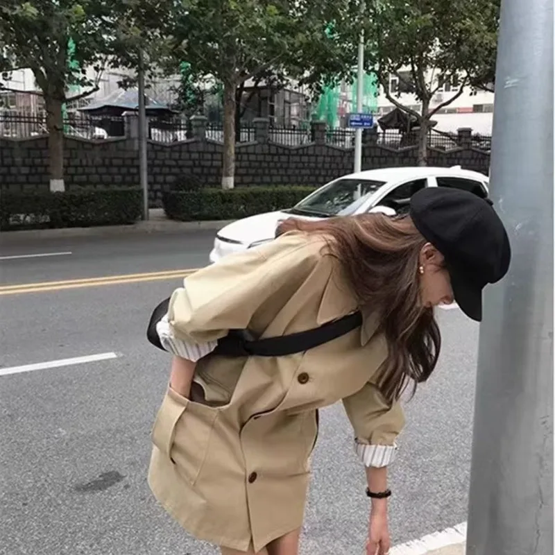 Khaki Short Trench Coat Women's 2026 New Autumn Coat Small Loose Casual Korean Coat Medium and Long