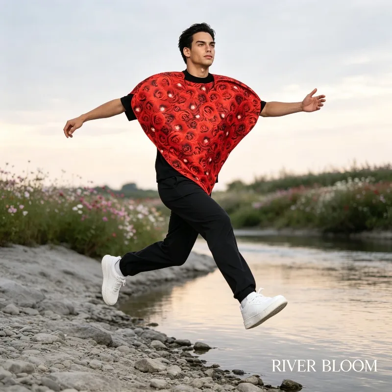 Valentine's Day Stage Costumes with Heart-shaped Flower Prints Are Perfect for Romantic Themed Parties Halloween Role-playing