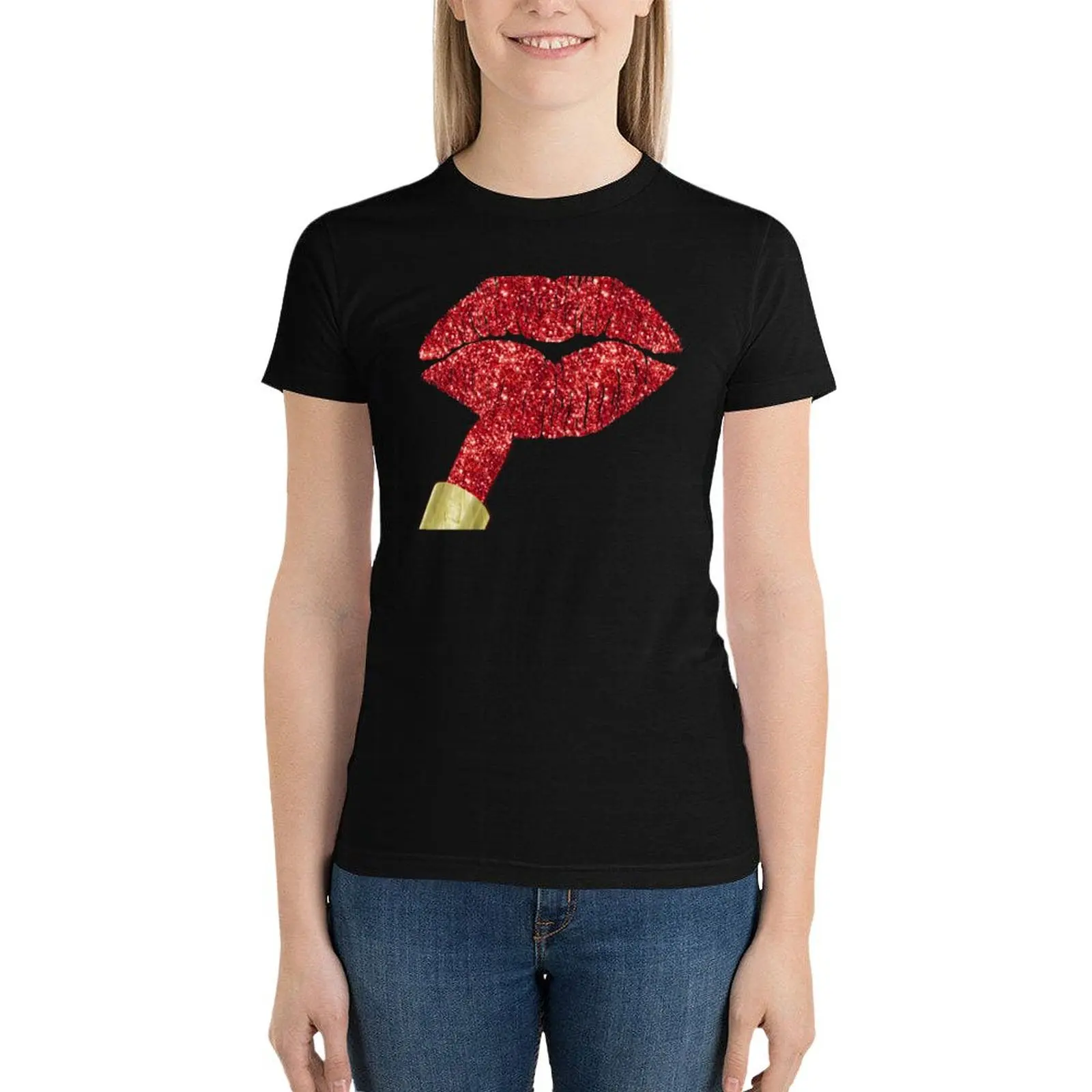 

Red Kiss, lipstick on pouty lips, fashion art T-Shirt graphics tops summer tops cute clothes clothes for woman